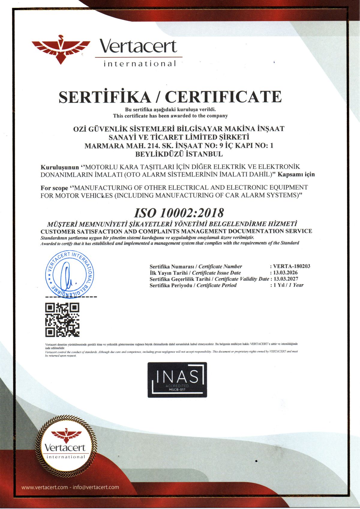 ISO 10002 Belgesi