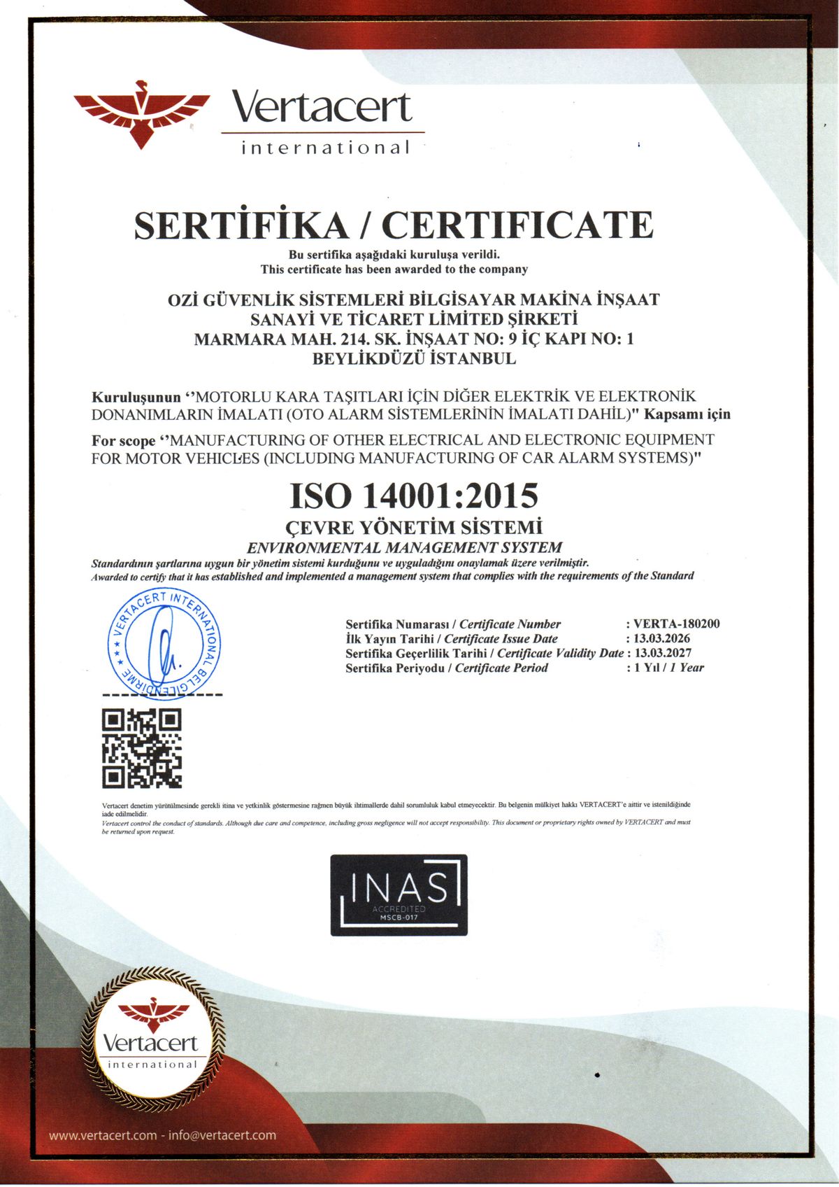 ISO 14001 Belgesi