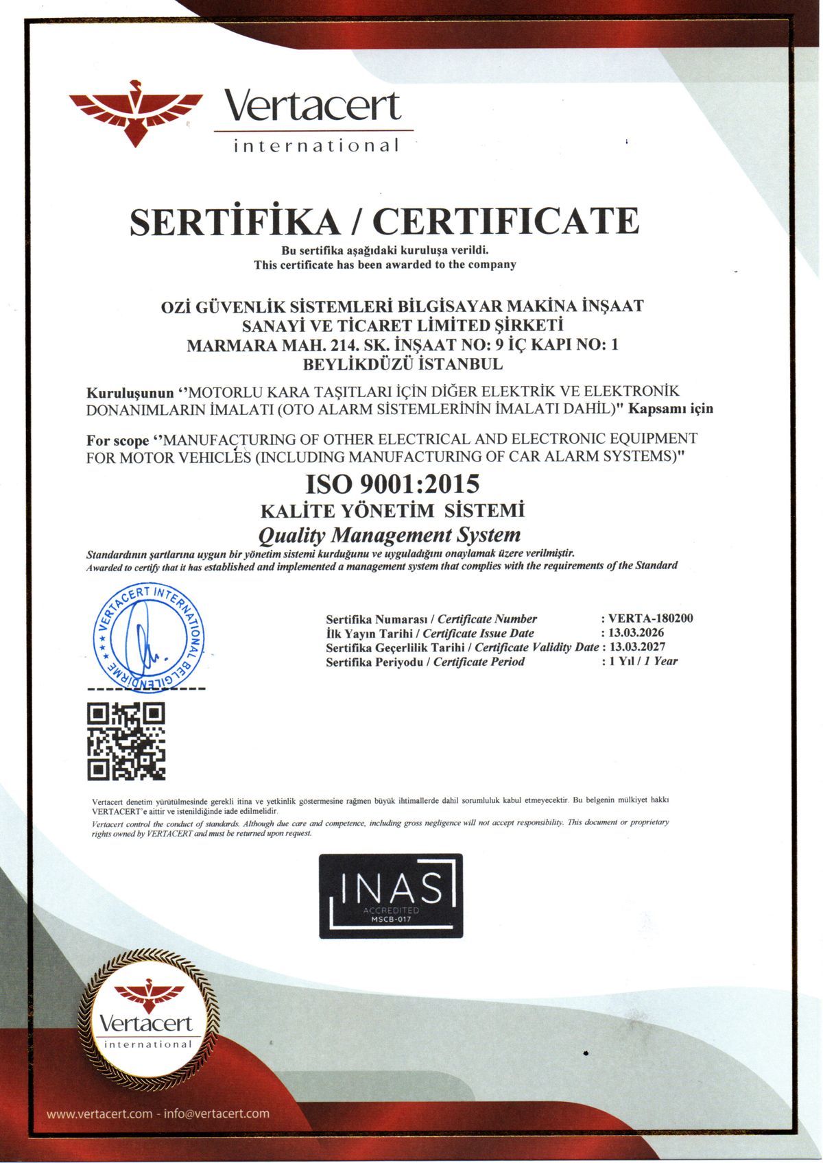 ISO 9001 Belgesi